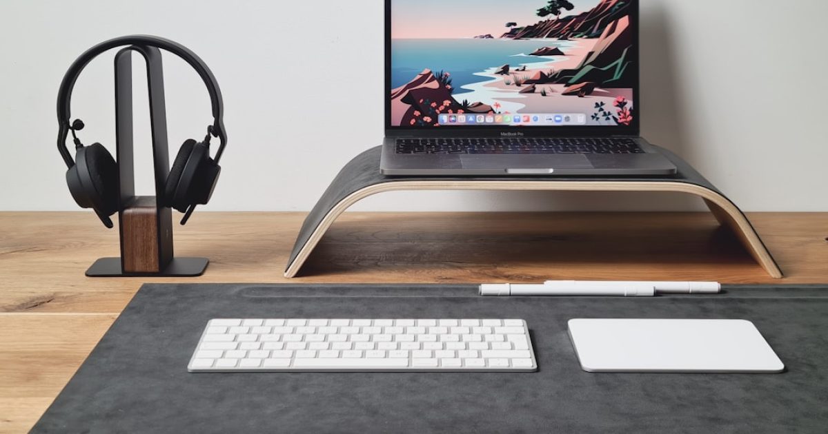 Working on a laptop from a home office