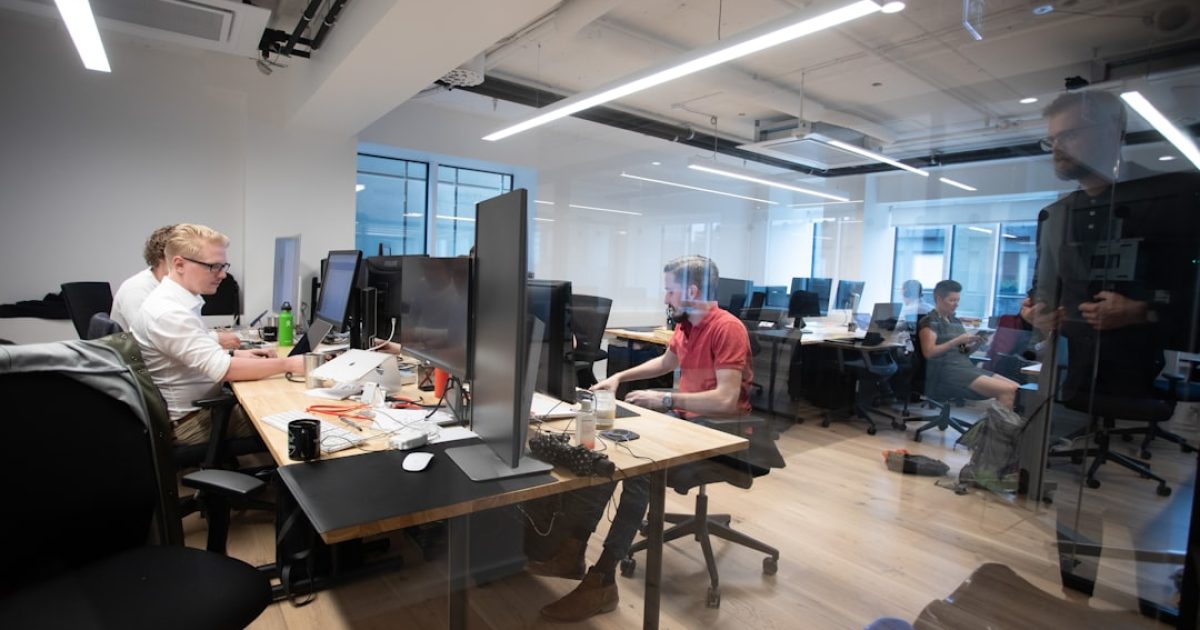 A travel agency team working in an office