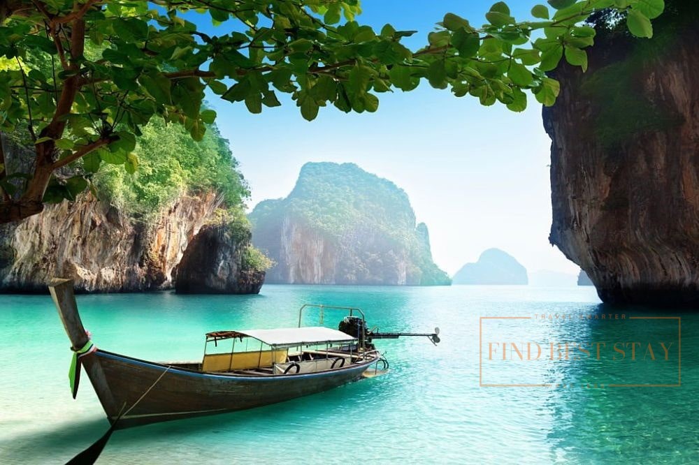 hotels near railay beach krabi thailand limestone cliffs longtail boats